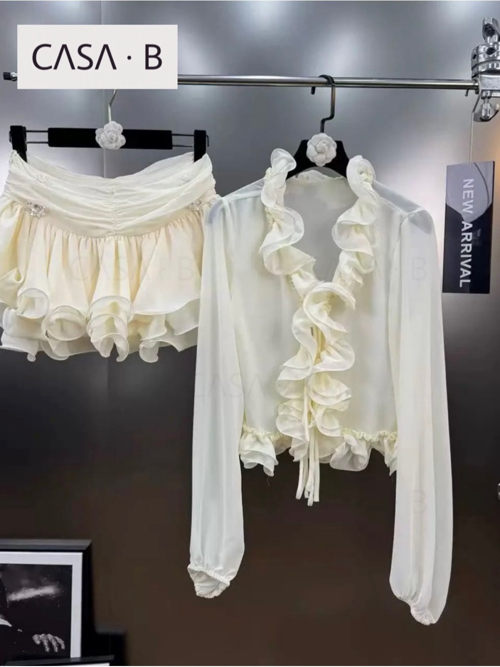 SOON to CASA B | San Pedro Ruffle Two Piece Skirt Set in Ivory - Picture 3 of 5